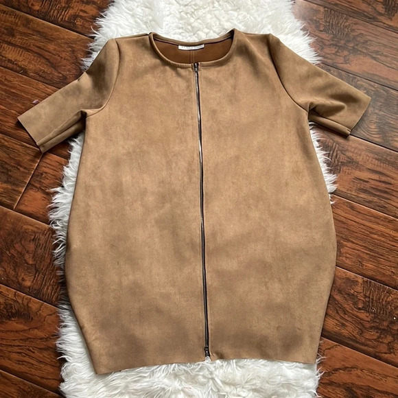 Bryn Walker LAGENLOOK Conrad Zip Jacket Faux Suede Camel Size XS - Picture 4 of 9